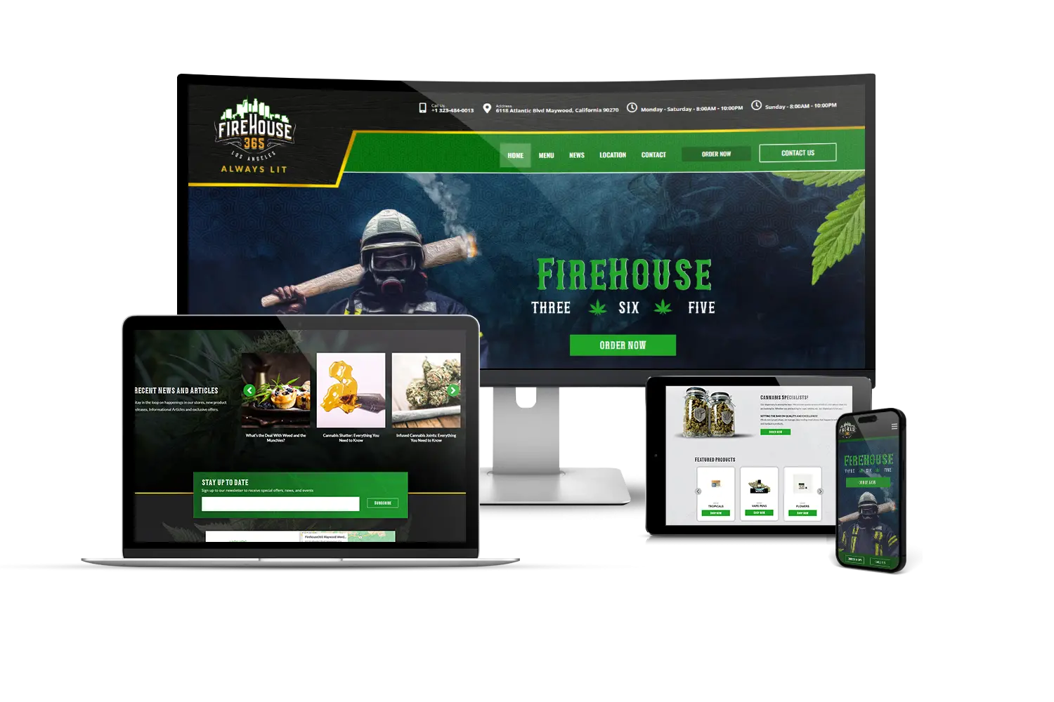 The Firehouse 365 website shown on a monitor, laptop, tablet and phone.