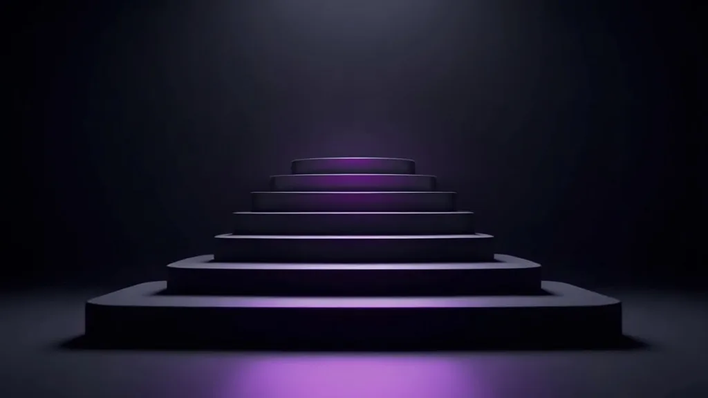 Stepped violet podium on a dark ground