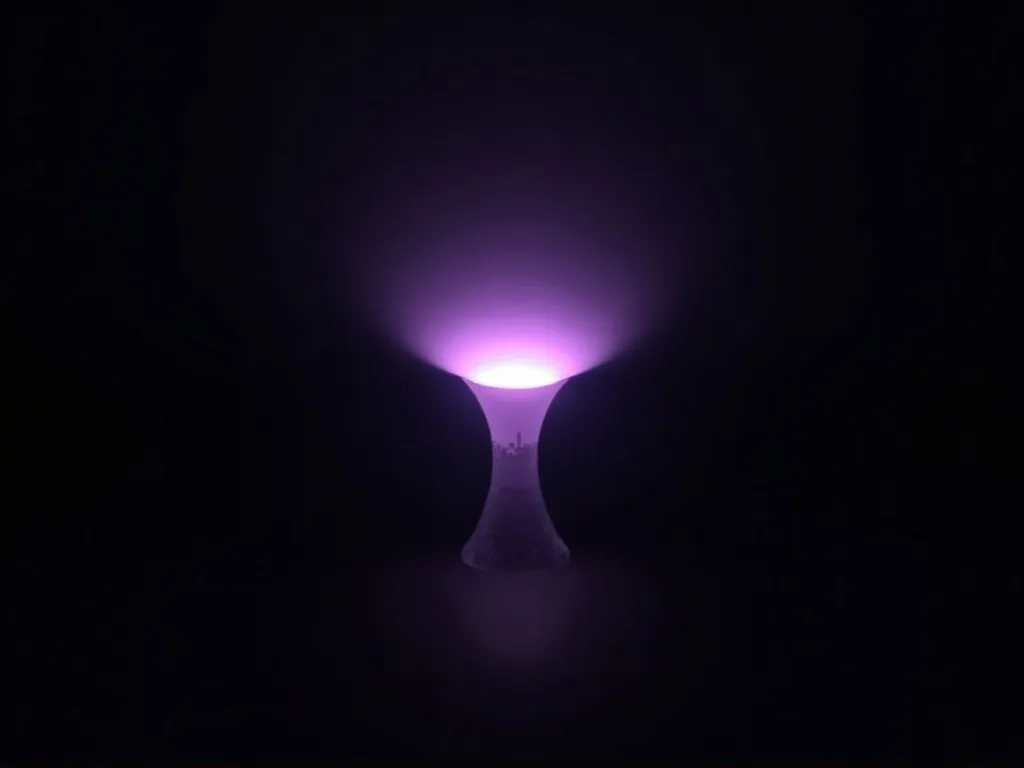 A violet light pooling at the neck of a dark funnel: an editorial image for the six-step opt-in flow