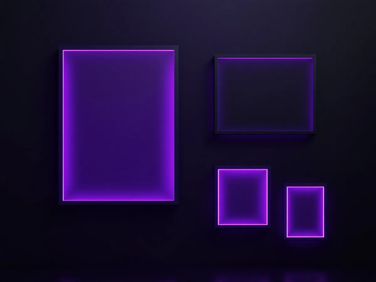 Blank advertisement frames of varied sizes at depth