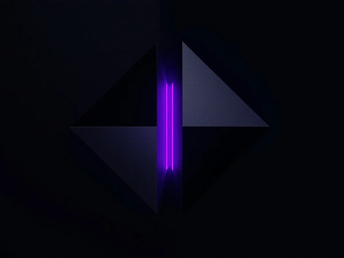 Two geometric halves sliding together, the seam glowing
