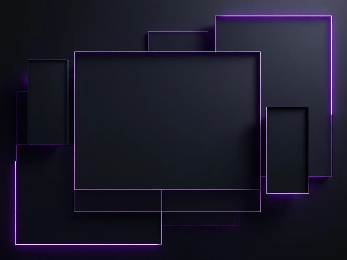 A wireframe page structure assembling from floating rectangles