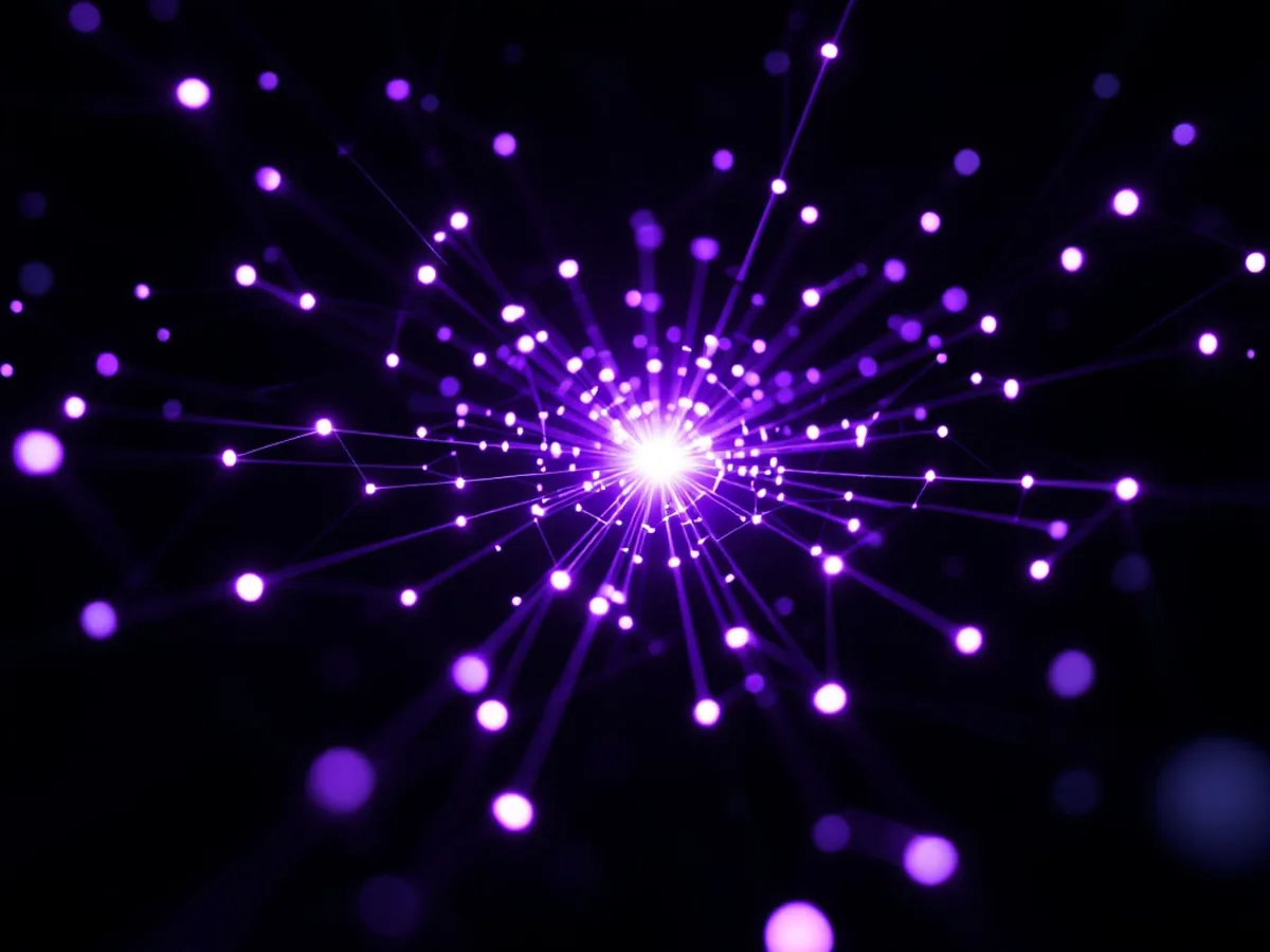 A web of connected nodes converging on one bright hub